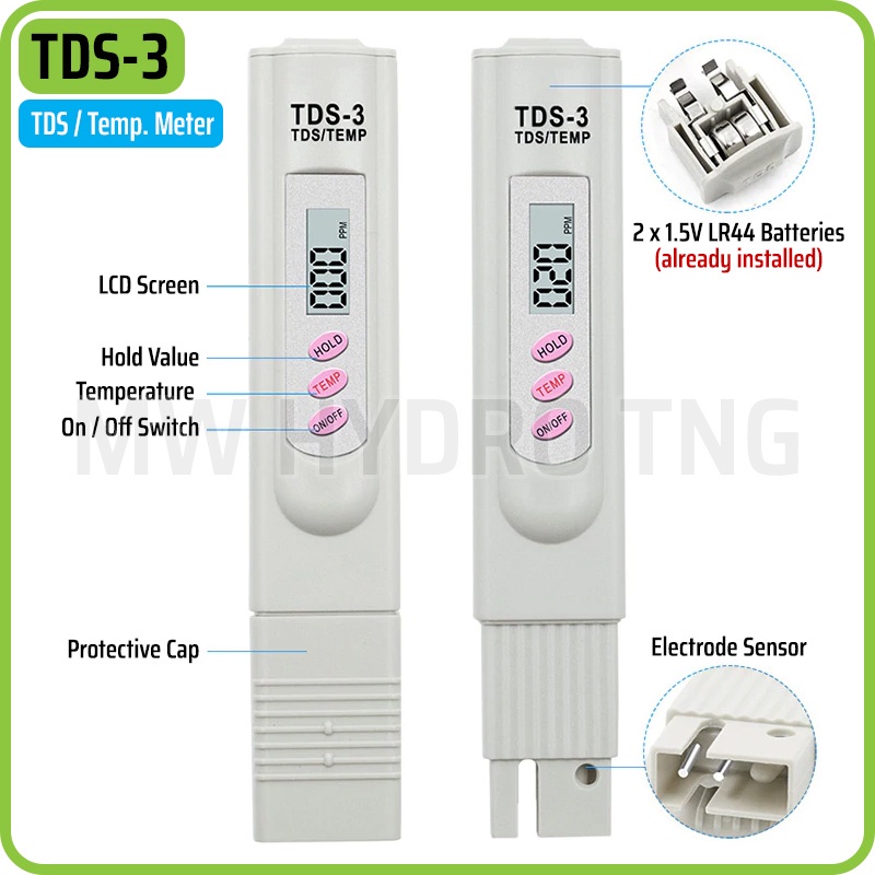 TDS Meter TDS-3, Alat Ukur Air / Nutrisi Hidroponik, Leather Case