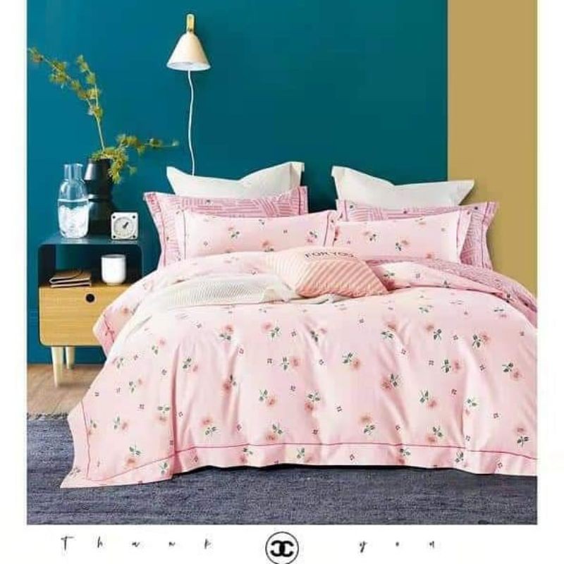 Seprei katun Jepang motif bunga pink kecil