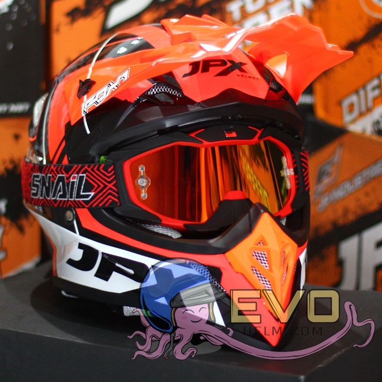 HELM JPX CROSS_FOX1 SERI X31- SUPER BLACK ORANGE + GOOGLE SNAIL (ONGKIR 2 KG) HELM JPX TERBARU