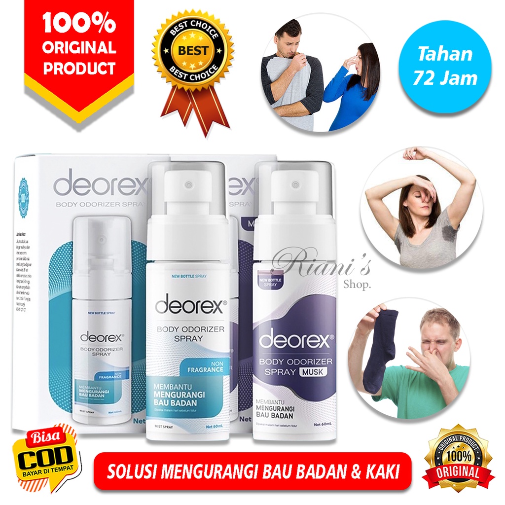Deorex Body Odorizer Spray 60 ml New 2022 Original Obat Alami Deodoran Aman Penghilang Menghilangkan