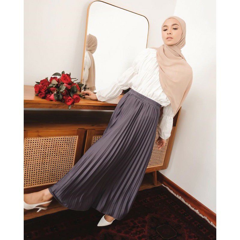 Bisa Cod || Rok Plisket Hyget premium Abu tua