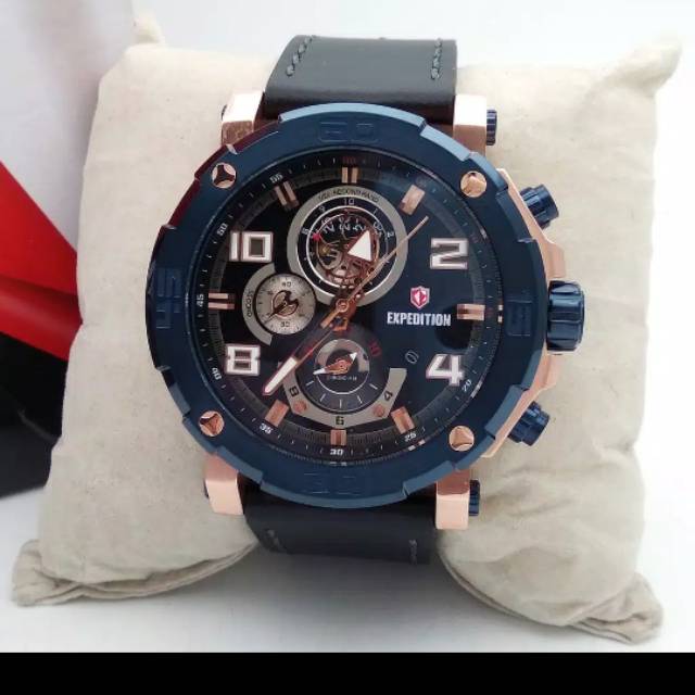 jam tangan cowok expedition ex 6769 rose gold blue