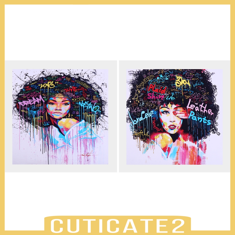 2 Panel Canvas Oil Painting Wall Decor Art Hanging Poster Afro Hair Girl Shopee Indonesia