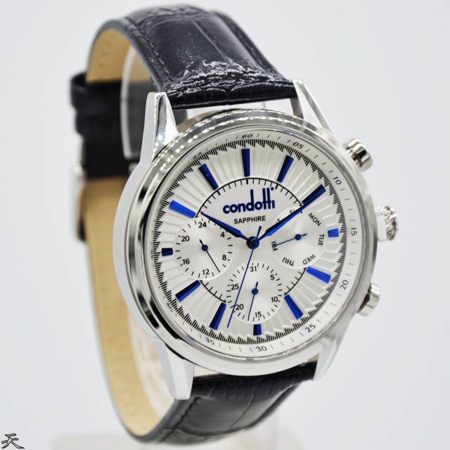 Jam Tangan Pria Condotti CN7097 Silver Leather Kulit Original Murah