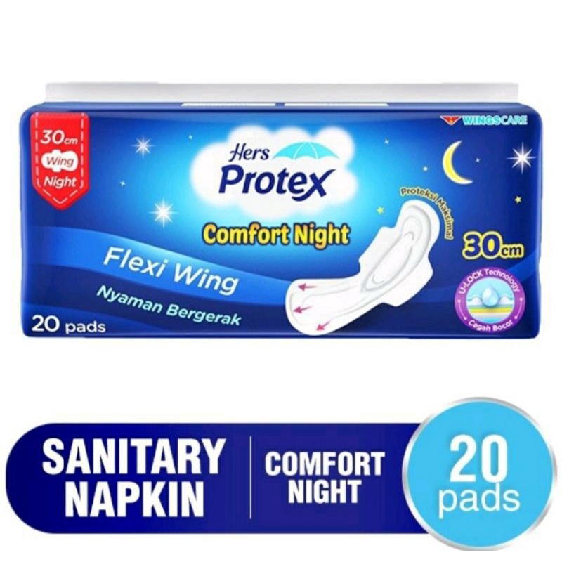 HERS PROTEX Comfort Night Wing 30cm 20pads | Pembalut Wanita Softex