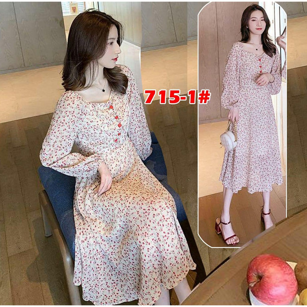 715-1# dress Panjang// dress bunga kecil// dress fashion wanita// style fashion korea