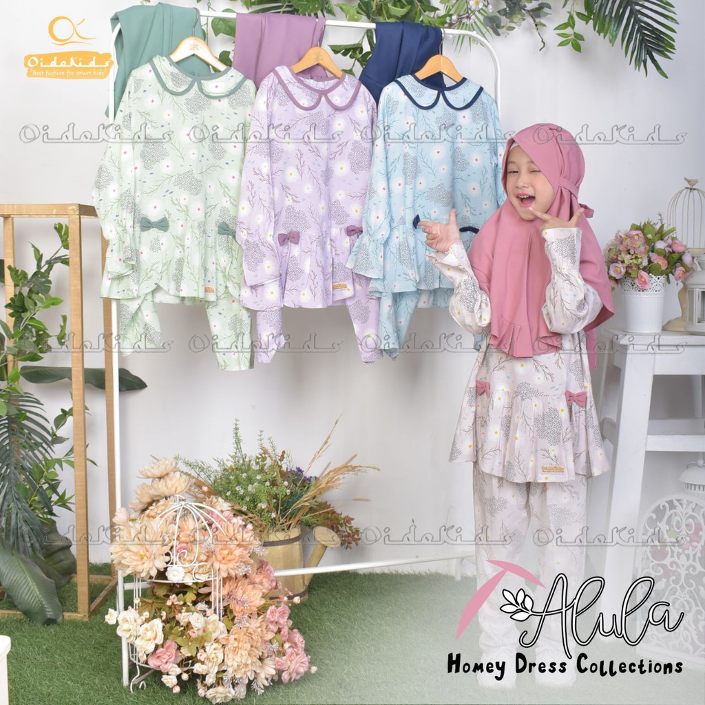 Setelan Home Dress Anak Alula plus Jilbab dan Clara Oidokids Tanpa Jilbab