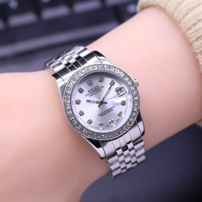 Jam tangan wanita original Rolex Ring Diamond Silver Smartwatch Simple Murah Mewah Trendy Korean Fas