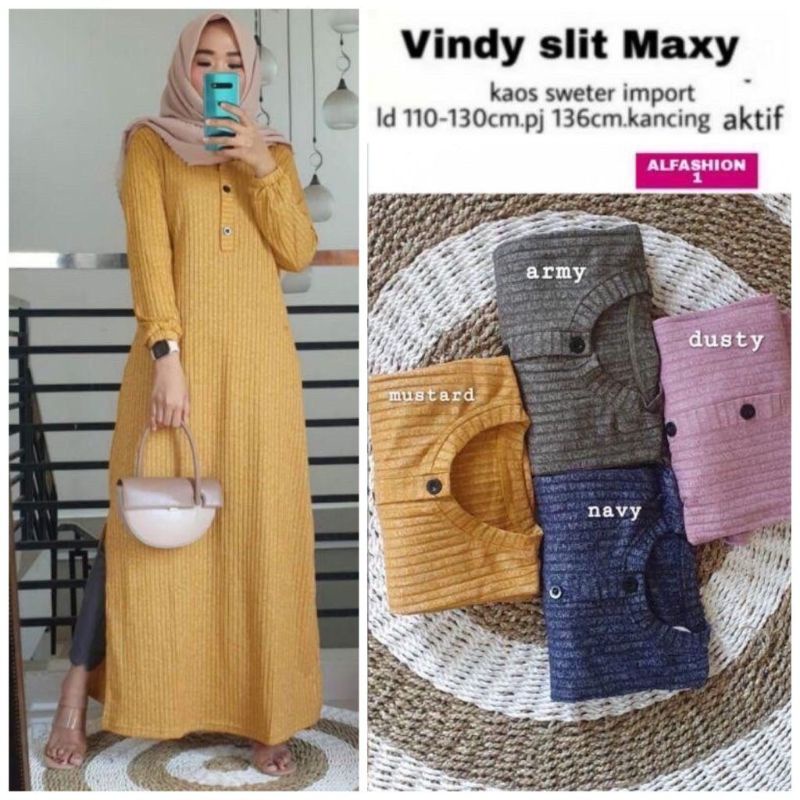 Vindy Slit Maxy - Gamis Rajut Sweter Import LD100 Busui / Gamis Import / R.11 - 213-5485