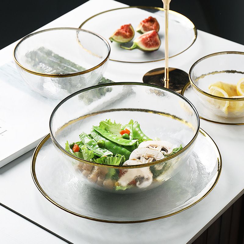 Bowl Kaca Lis Gold / Mangkuk Kaca Lis Gold/ Bowl Transparent Gold-rimmed/ Bowl Kaca Transparan Lis G