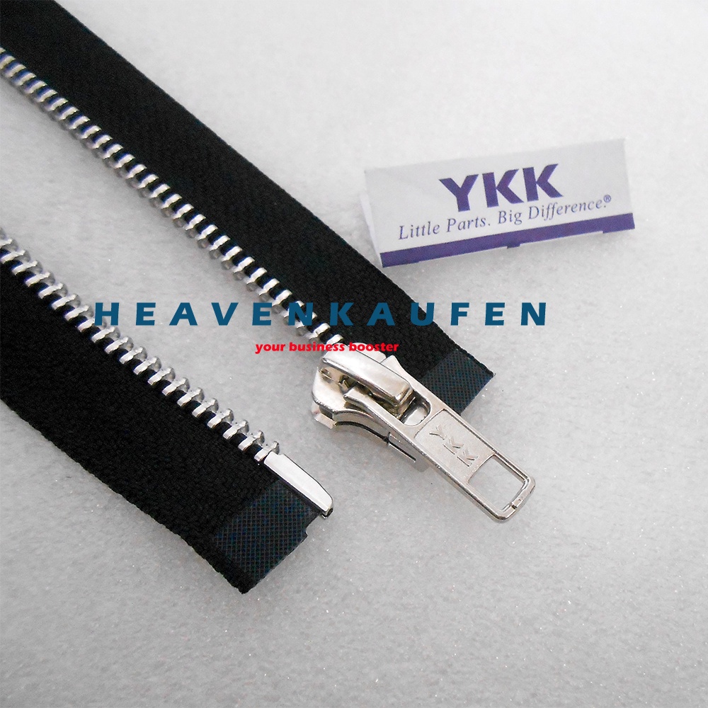 Resleting Zipper YKK 30 cm Atau 12 inch Hitam Silver Open End Buka Lepas Type Gigi Besi Metal