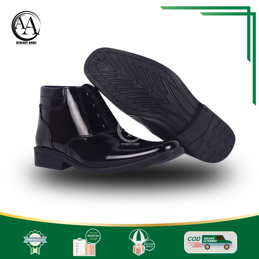 Sepatu Dinas PDH Polri Satpam Resliting Sepatu Kerja PDH Pria Hitam Glossy Murah Berkualitas - DP03