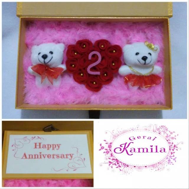 Flowers box buket bunga dalam kotak kado dan boneka beruang couple (gerai kamila)