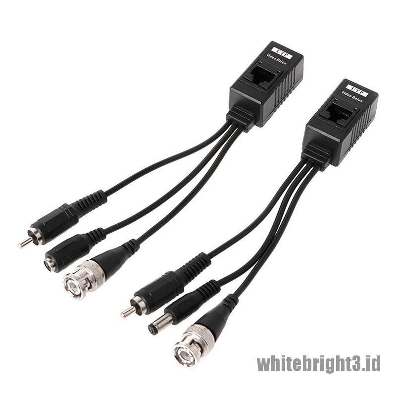 &lt; White3 &gt; 1 Pasang Kabel Power BNC Ke RJ45 Pasif Video + Audio Balun Transceiver Untuk CCTV