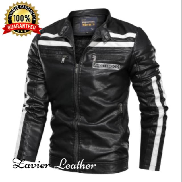 Jaket motor pria semi kulit/jaket kulit sintetis