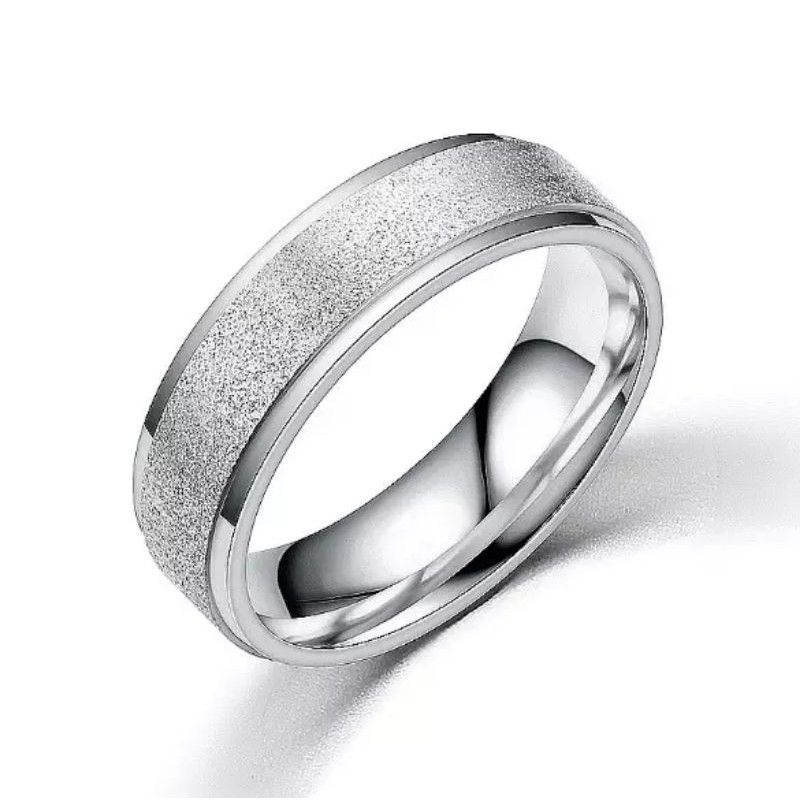 Cincin Titanium pria wanita termurah model pasir silver berkualitas anti karat