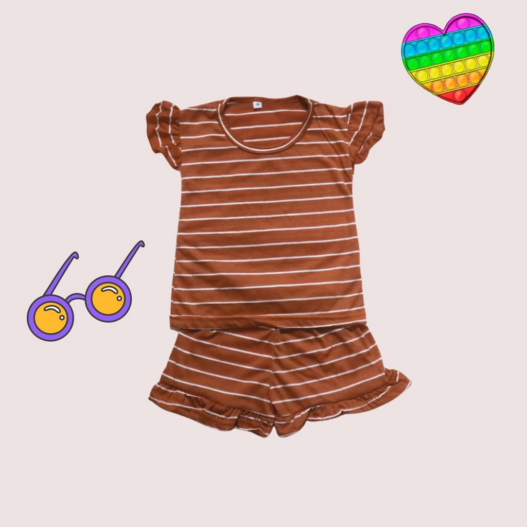 BabynKids - Setelan Anak Perempuan / Setelan Anak Ruffle Set / Set Salur Ruffle Anak / Setelan Anak Harian