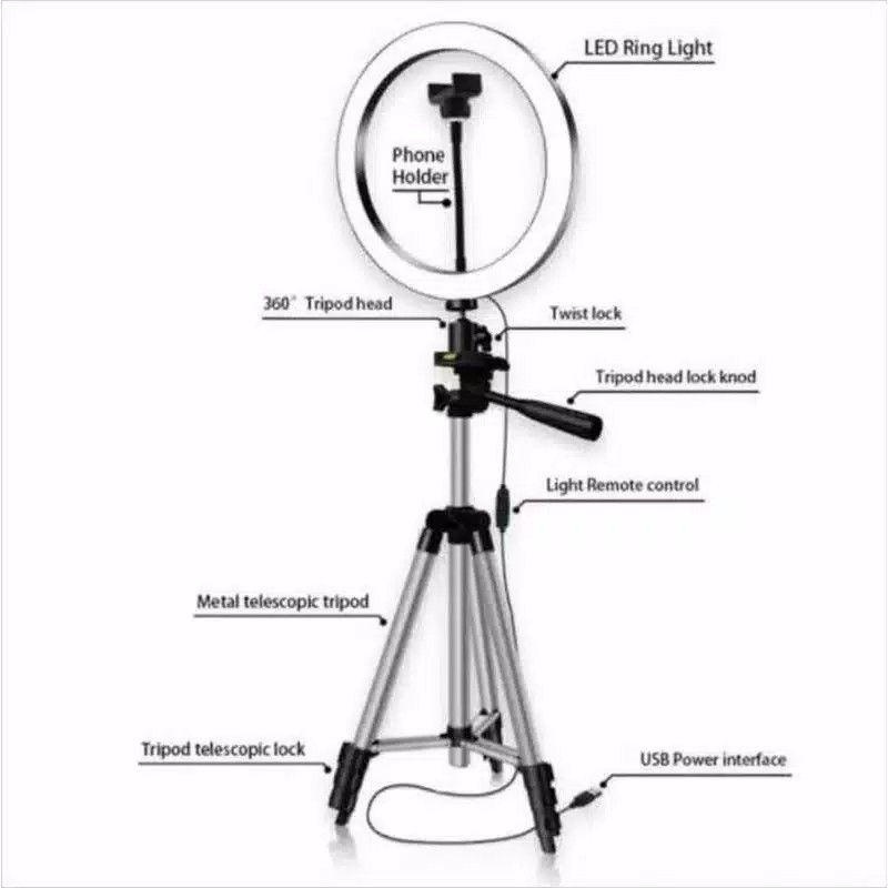 Paket Lengkap Ringlight 26cm + Tripod 1m 3110