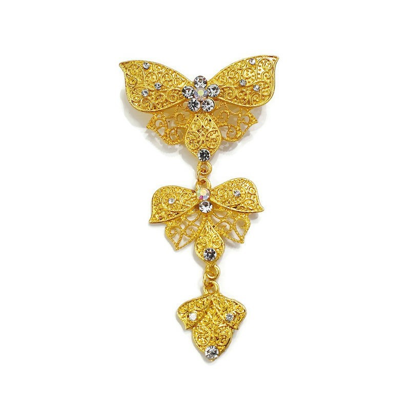 Bros Kebaya 3 Susun Terbaru Ukuran Kecil/Bros Pesta Mini/Bros Kutubaru Etnik/Bros Hijab Juntai-Gold