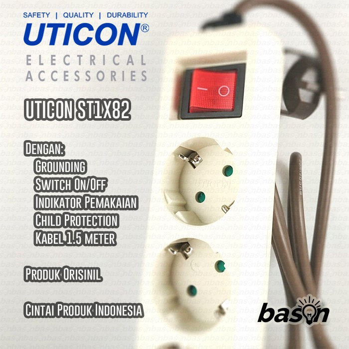 UTICON ST1582 Power Extension - Stop Kontak 5Lubang 1.5Meter Arde dengan saklar on off