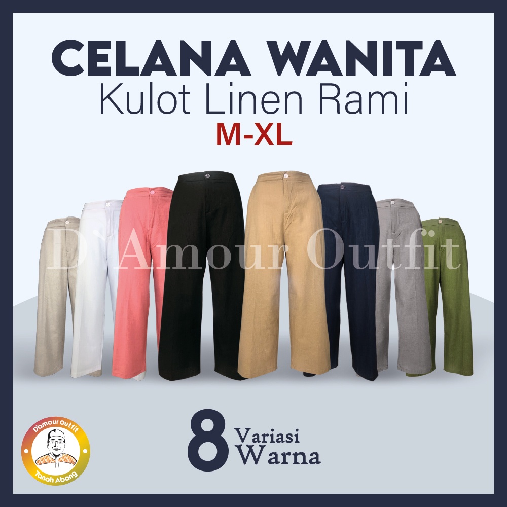 Celana Kulot Wanita Highwaist Linen Rami Panjang Pinggang Karet Polos Premium Pakaian Kerja Formal Kantoran Clana Bahan Cewek Kantor Dewasa Anak Salur Garis Kotak Slim Fit Baggy Pants Tartan Perempuan Korean Style Jas Blazer Cewe Jumbo Big Size Blezer 7/8