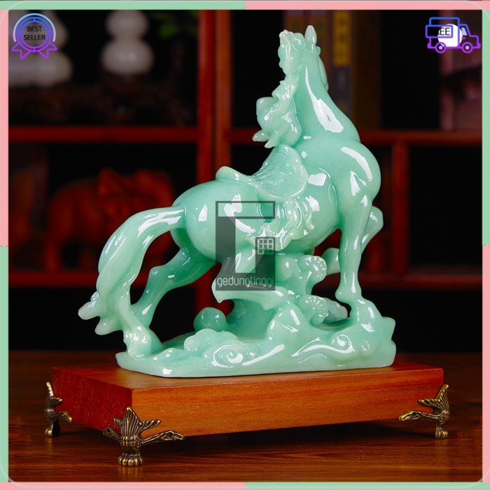 Patung Pajangan Hiasan Hadiah Kado 12 Shio Kuda Ulang Tahun Ultah Happy Birthday Rak Meja Dinding Kantor Ruangan Tamu Rumah Aesthetic Benda Fengshui Fengsui Feng Shui Rejeki Rezeki Hoki Uang Coin Emas Gold Keberuntungan Batu Giok Resin Kayu Decoration Art