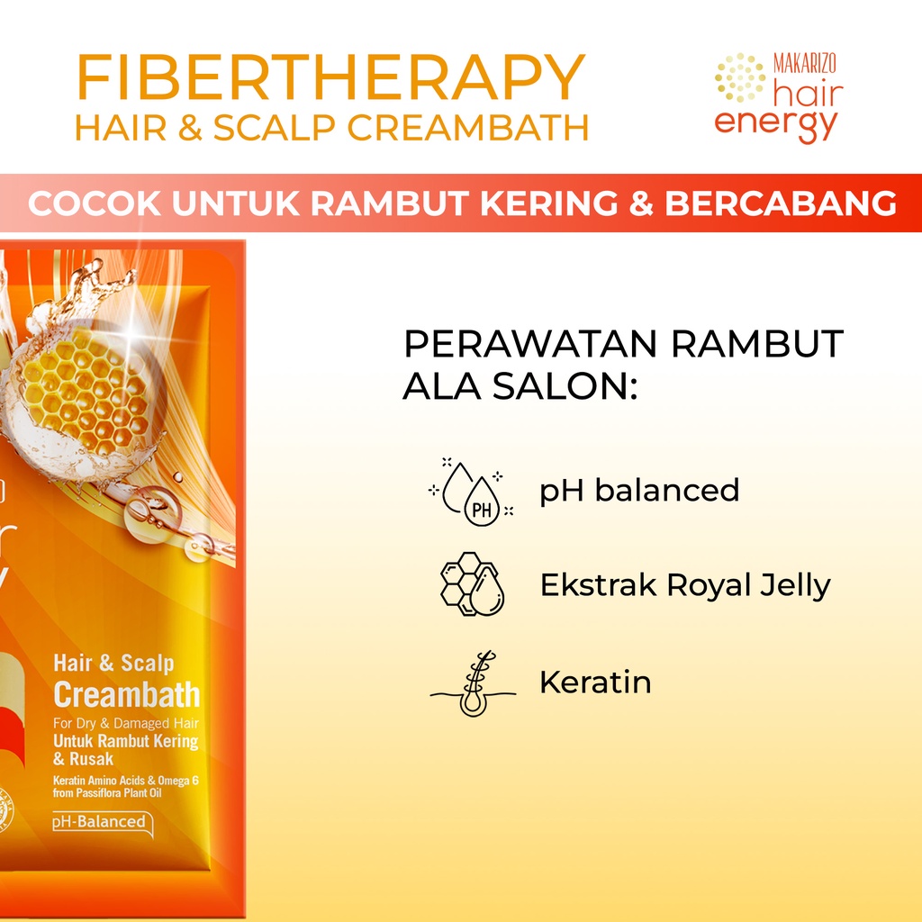 Makarizo Hair Energy Fibertherapy Hair & Scalp Creambath Royal Jelly 60 mL / Perawatan Rambut Kering-4