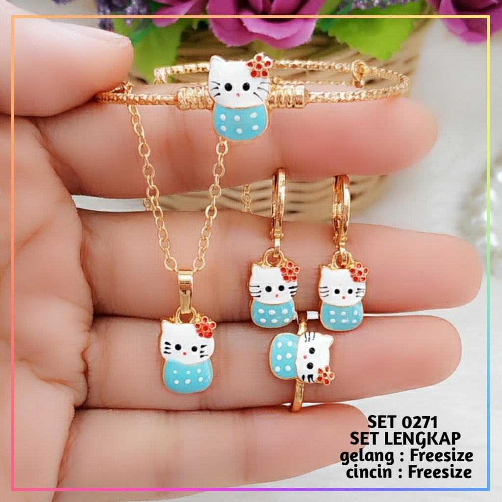 Set perhiasan xuping set anak hello Kitty blue cantik perhiasan baby lapis emas gold 0271