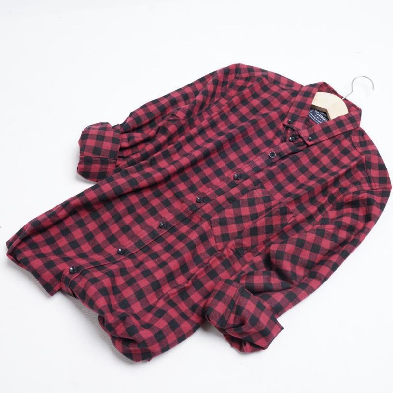 YB KEMEJA FLANEL PRIA MOTIF KOTAK MODEL LENGAN PANJANG SLIM FIT LONG SLEEVE HITAM MERAH BLACK RED