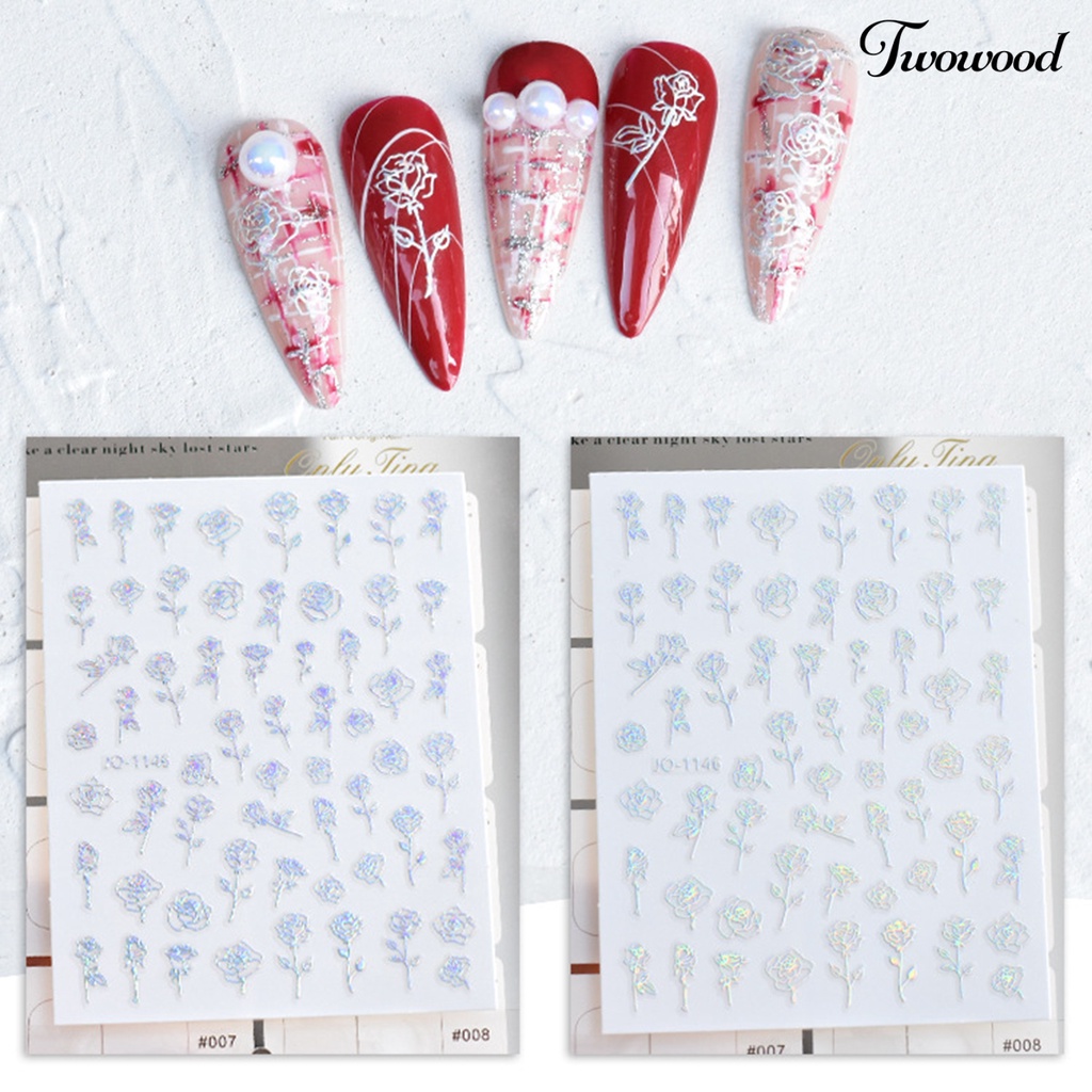 Twowood Stiker Kuku 2D Motif Hati / Bintang / Bunga / Kupu-Kupu Untuk Dekorasi Nail Art / Manicure DIY