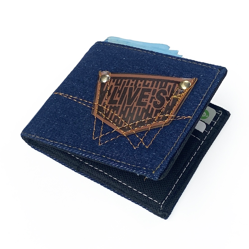 SHOPEE 6.6 SUPER SALE!! Dompet Denim Kanvas Dompet Pria Pendek 3/4 Lipat Dua - Navy Blue