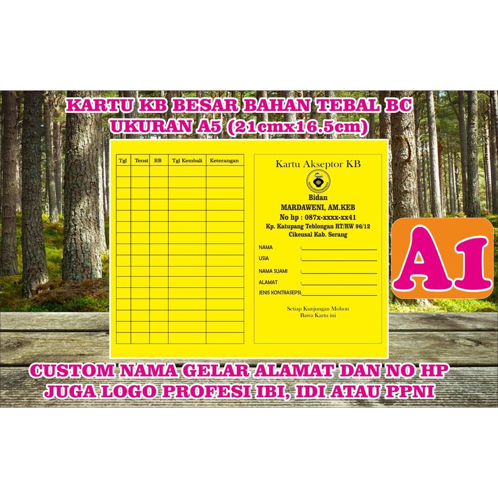 

kartu akseptor KB| kartu KB bidan | custom desain |UKURAN BESAR A5 Termurah dishopee 2 SISI LIPAT 2
