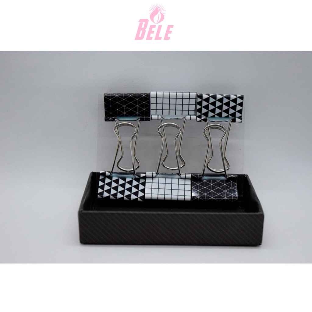 

BELE Binder Clips Stainless Steel Motif Monokrom Hitam Putih Kekinian Isi 6 PCS
