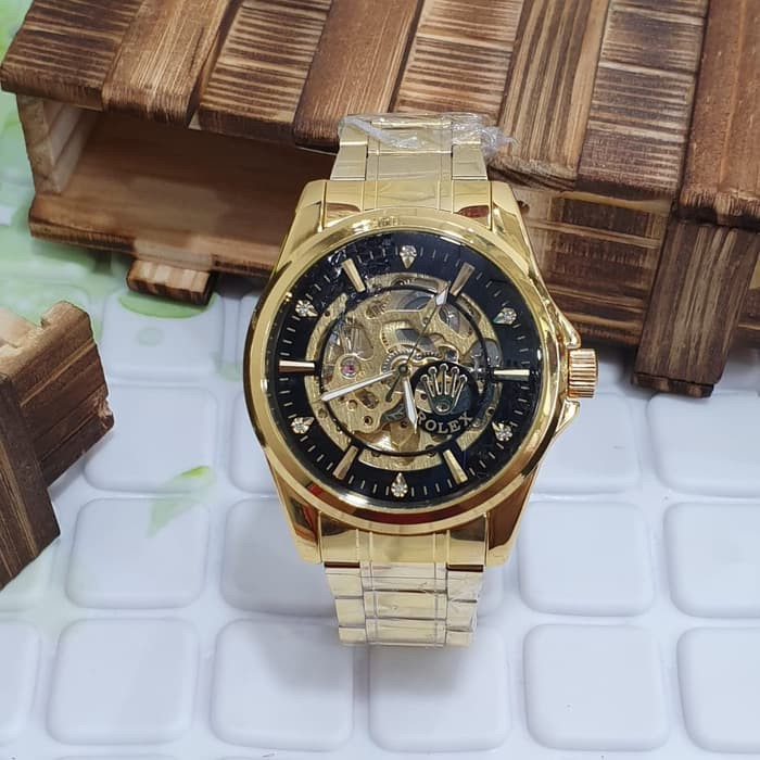 JAM TANGAN PRIA ROLEX AUTOMATIC RANTAI ORIGINAL LOGO SAMPING BESAR ANALOG COWOK ADA 3 WARNA