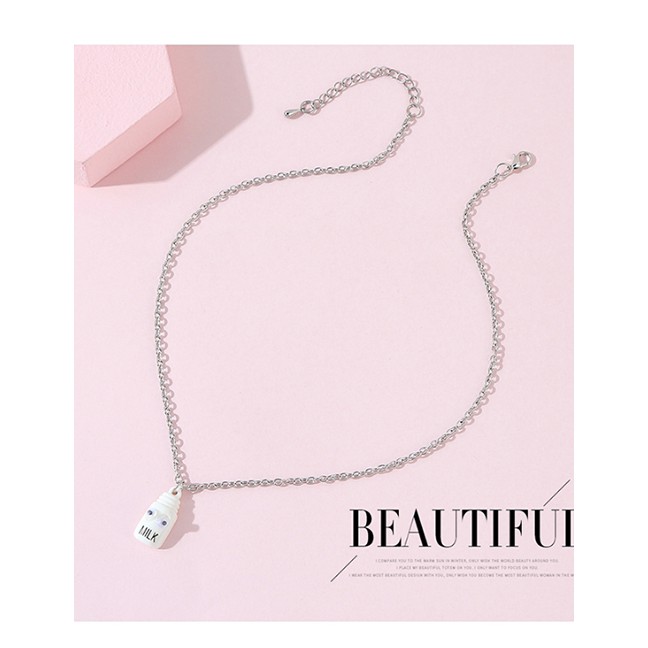 LRC Kalung Fashion White Little Doll Resin Alloy Necklace Y64704