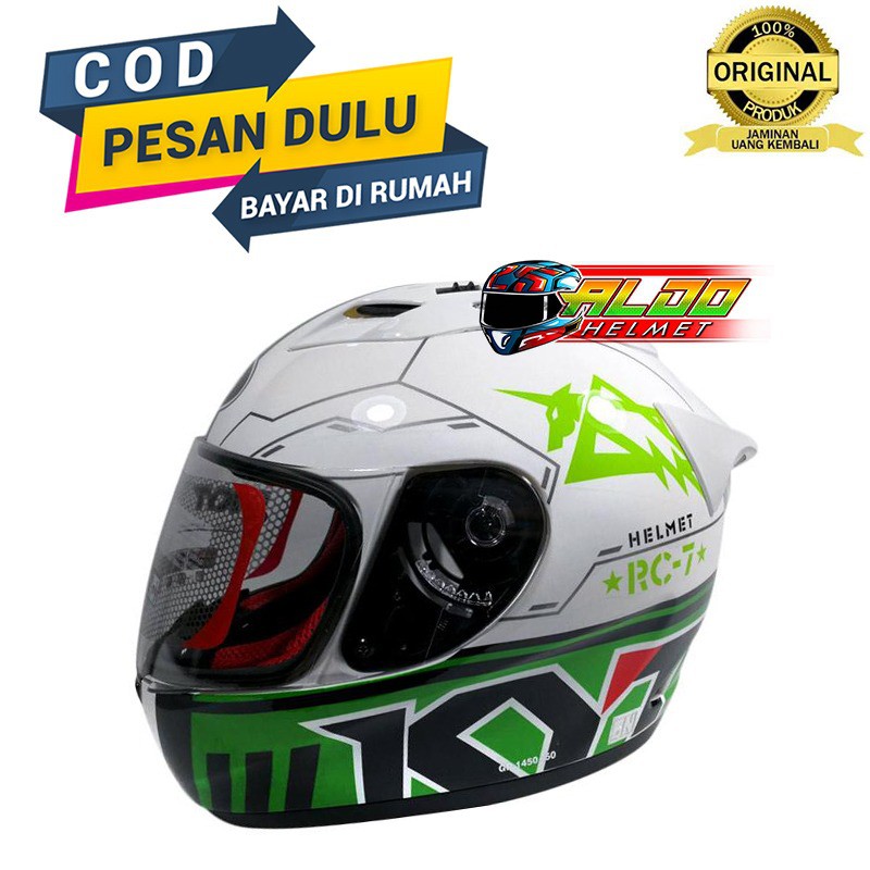 HELM KYT RC 7 FULL FACE RC SEVEN MOTIF RC7 SERI #11 BLACK WHITE GREEN ORIGINAL