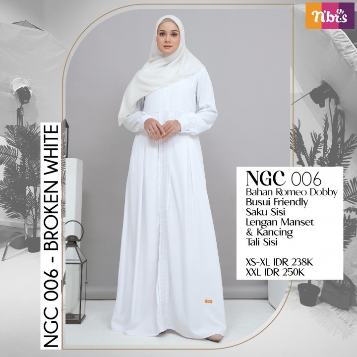 Nibras Couple NGC 006 dan NGCA 006 Gamis Capel Ibu dan Anak Hitam Putih Simple Muslim OOTD