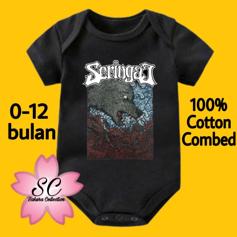 Kaos baju bayi jumper baby kids pendek BAND SERINGAI - SERIGALA MILITIA / METAL PUNK ROCK tee tulisan usia 0 1 2 3 4 5 6 7 8 9 10 11 12 bulan sampai umur 1 tahun adem jumpsuit babysuit romper bodysuit little kids anak kecil hitam style laki laki perempuan