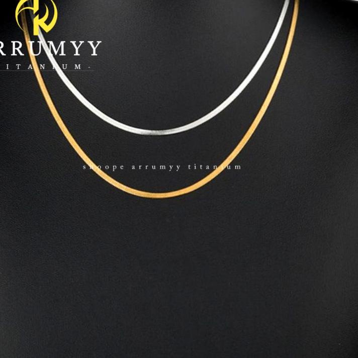 Diamond Promo ARRUMYY kalung titanium pria wanita silver gold model pipih panjang 45cm 50cm 60cm leb