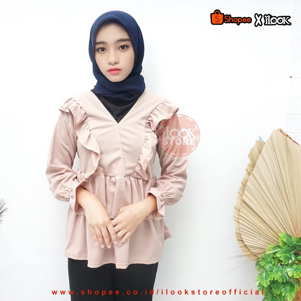 ilook | Blouse Ceria | Jiju Blouse Korean Style | Blouse Crinkle Ruffle | Atasan Blouse Wanita | Bahan Creepe-BLS CERIA - COKSU