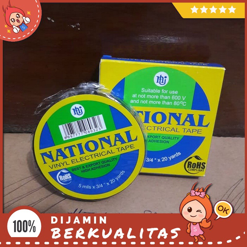 Lakban Hitam Isolasi Kabel Listrik Motor , Mobil , Rumah Merk National Sparepart Motor Murah