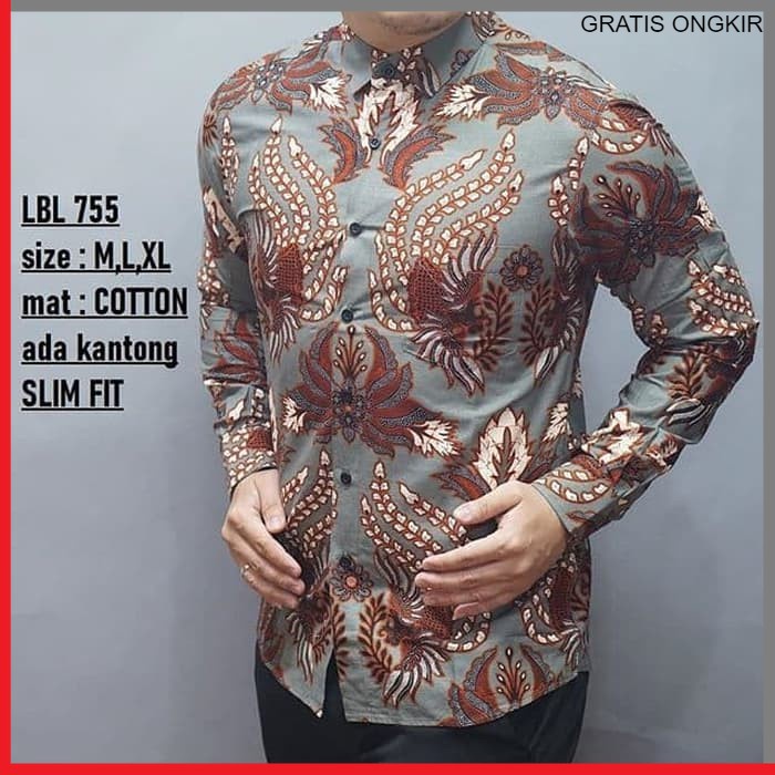 KEMEJA PRIA BATIK LENGAN PANJANG HEM BAHAN KATUN HALUS 40S LBL 755 BAJU MODERN MEWAH SLIMFIT SLIM FIT BY PENDEK JAKARTA PLATINUM