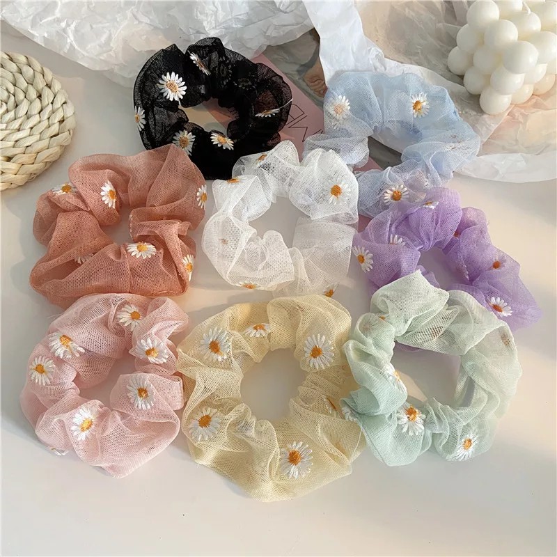 Ikat Rambut MF113 Korea Fashion Motif Scrunchie Satin Bunga Tali Aksesoris Karet Korea