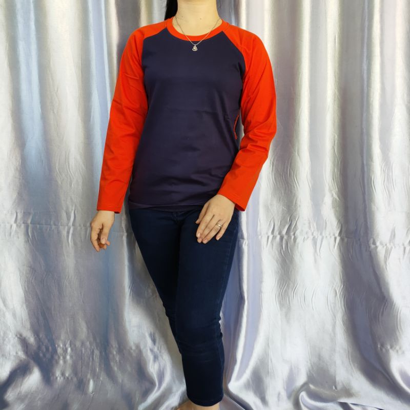 kaosreglan polos NAVY-OREN lengan panjang uk M L XL XXL dewasa pria/wanita