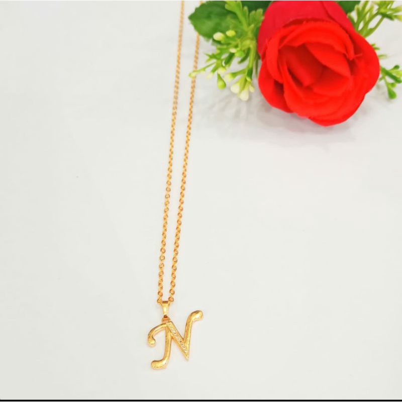 Kalung Plus Liontin Inisial Huruf Latin A-Z perhiasan wanita Gold Modern (COD)