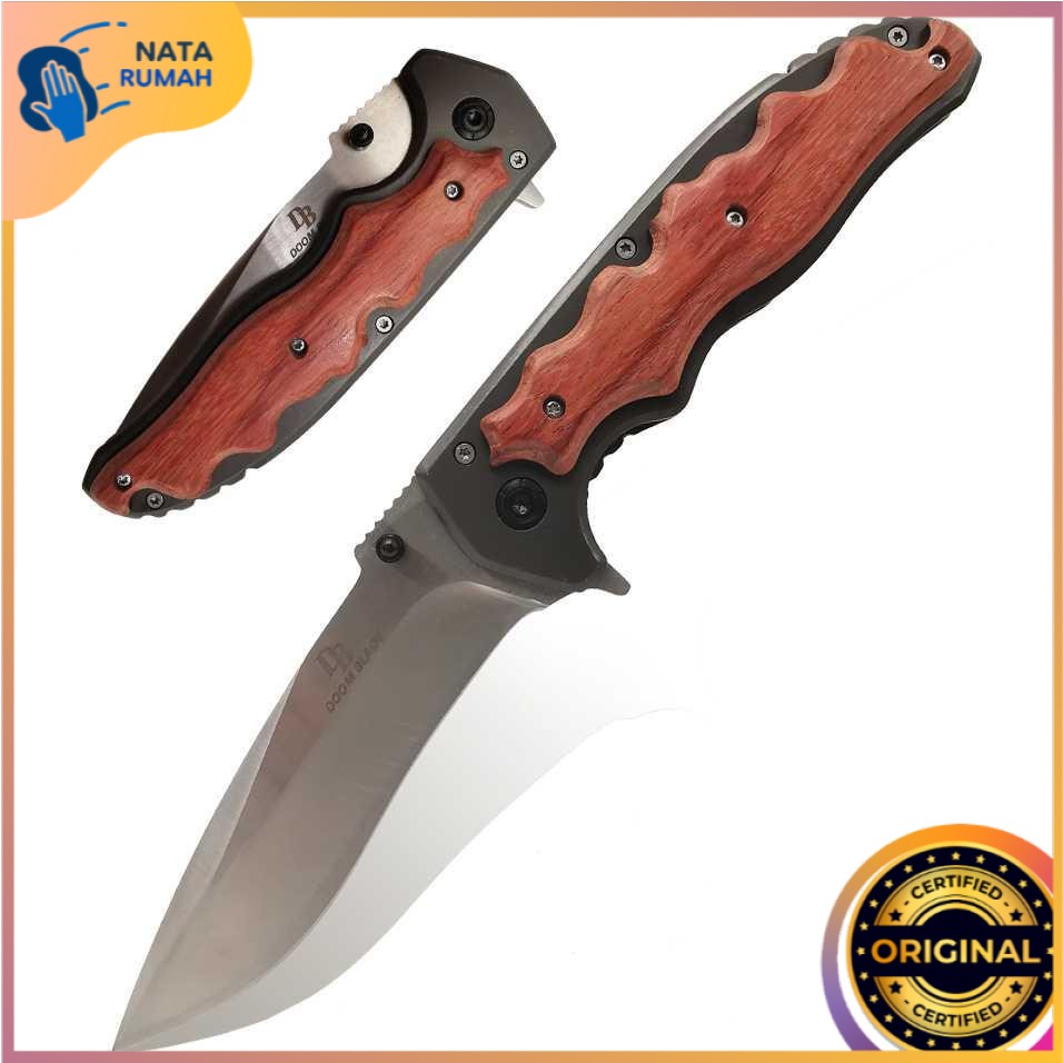 KNIFEZER Blade Pisau Lipat Berburu Knife Wooden Handle - CBF64