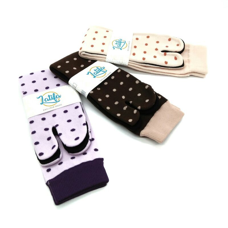 Kaos Kaki Jempol Muslimah Dewasa Motif Polkadot Bahan Nilon Panjang Sebetis