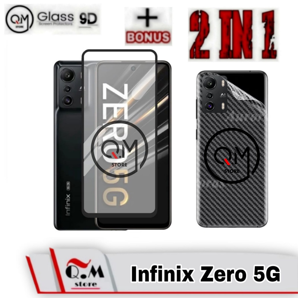 Paket 2 in1 Tempered Glass Layar Infinix Zero 5G Anti Gores Screen Guard 9D Free Garskin