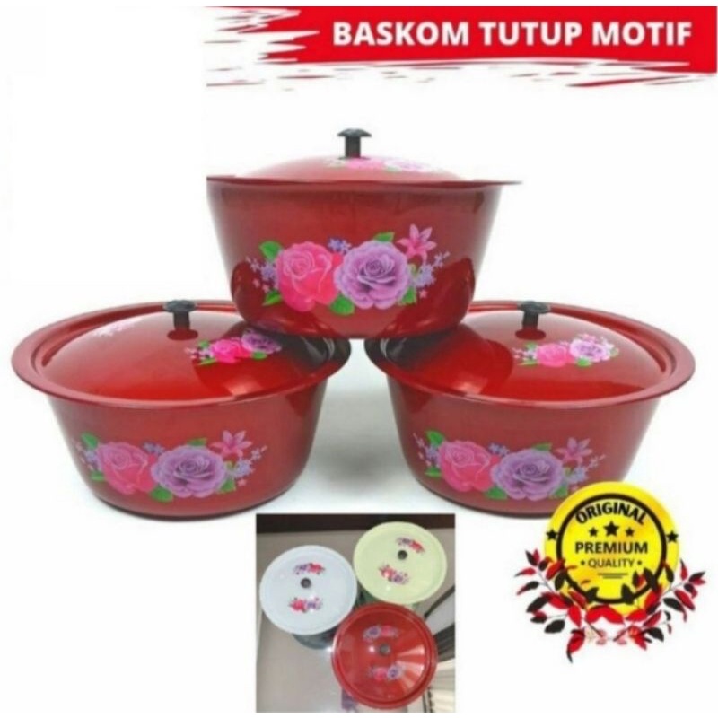 Baskom Enamel Motif - baskom tutup motif bunga