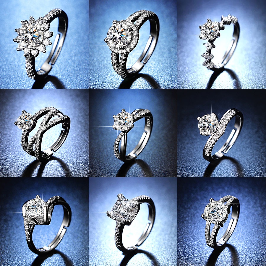 Cincin Berlian Wanita Perak Cincin yang Dapat Disetel Bebas